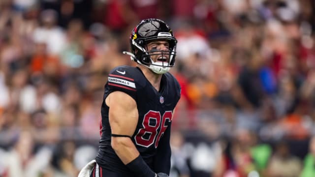 Arizona Cardinals tight end Zach Ertz celebrates a touchdown.